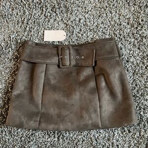 Meshki Faux Suede Belted Mini Skirt